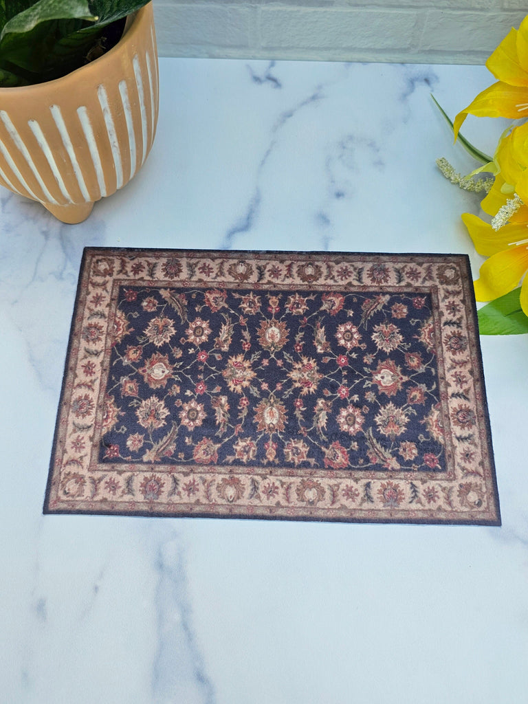 Black Oriental 1:6 Scale Dollhouse Rug - Miniature Doll Decor - 9 x 6 Printed Fabric
