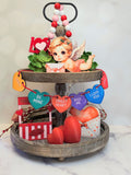 Valentine Tiered Tray Decor - Love Kissing Booth Cherub Sign Hearts