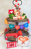 Valentine Tiered Tray Decor - Love Kissing Booth Cherub Sign Hearts