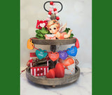 Valentine Tiered Tray Decor - Love Kissing Booth Cherub Sign Hearts