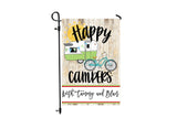Personalized Camper Garden Flag - Happy Campers - RV Family Name - 12 x 18 Glamping Flag