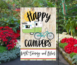 Personalized Camper Garden Flag - Happy Campers - RV Family Name - 12 x 18 Glamping Flag
