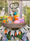 Easter Tiered Tray Decor with Bunny Carrot and Spring Themed Accents