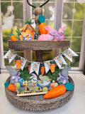 Easter Tiered Tray Decor with Bunny Carrot and Spring Themed Accents