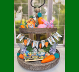 Easter Tiered Tray Decor with Bunny Carrot and Spring Themed Accents